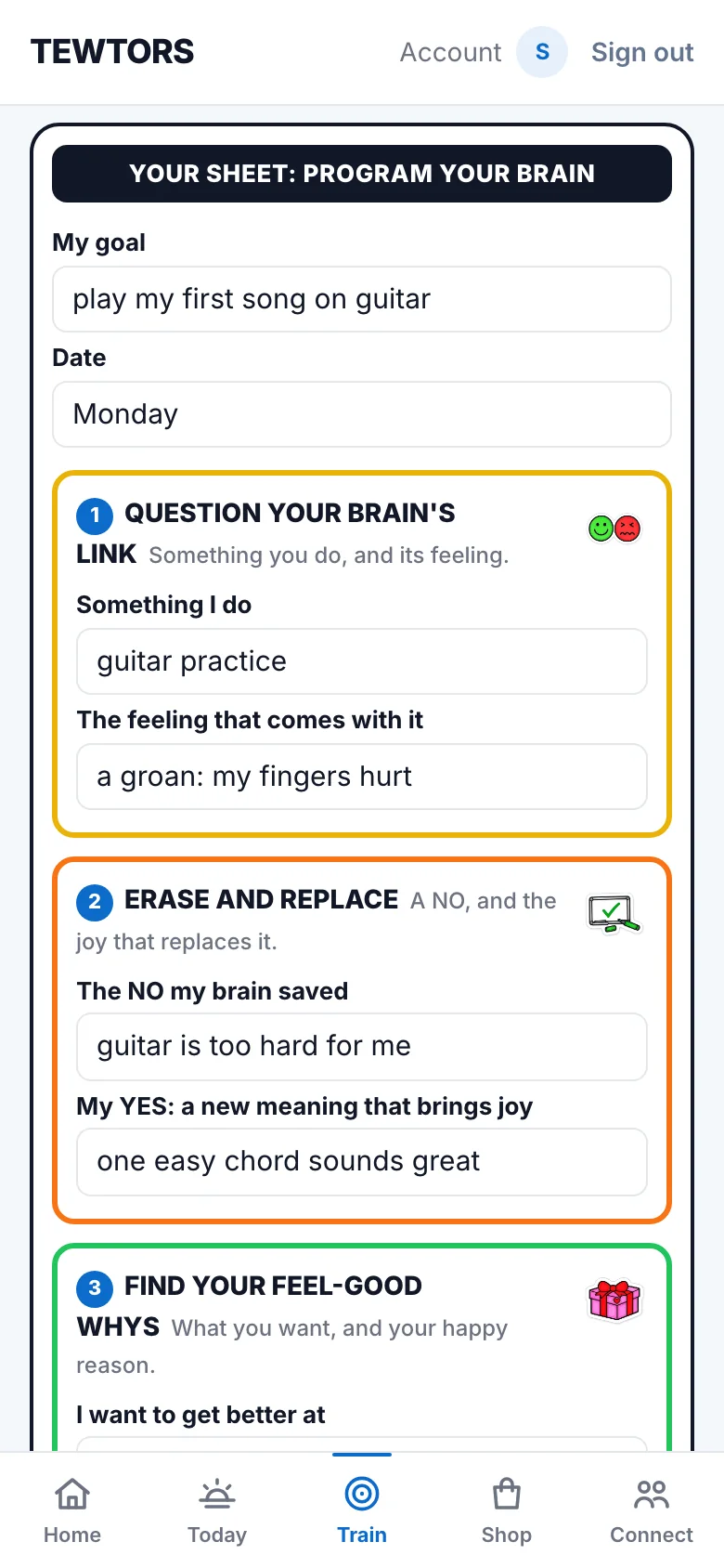Your own sheet in the app, filled in for learning a song on guitar